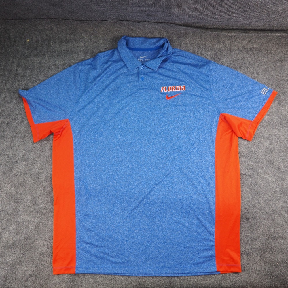 Florida Gators Polo Shirt Mens 2XL Nike Dri-Fit Blue Orange Heathered